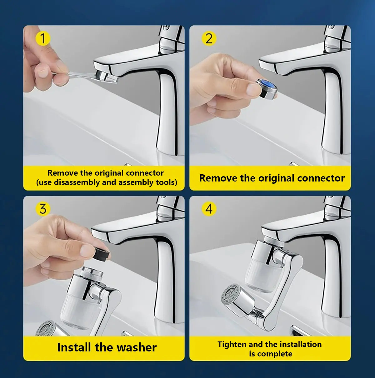 POLARIS Faucet Aerator Extender 1080° Rotating – 2-Mode Splash-Free Micron Water Filter, Fits 95% of Kitchen Bathroom Faucets, All-Angle Swivel