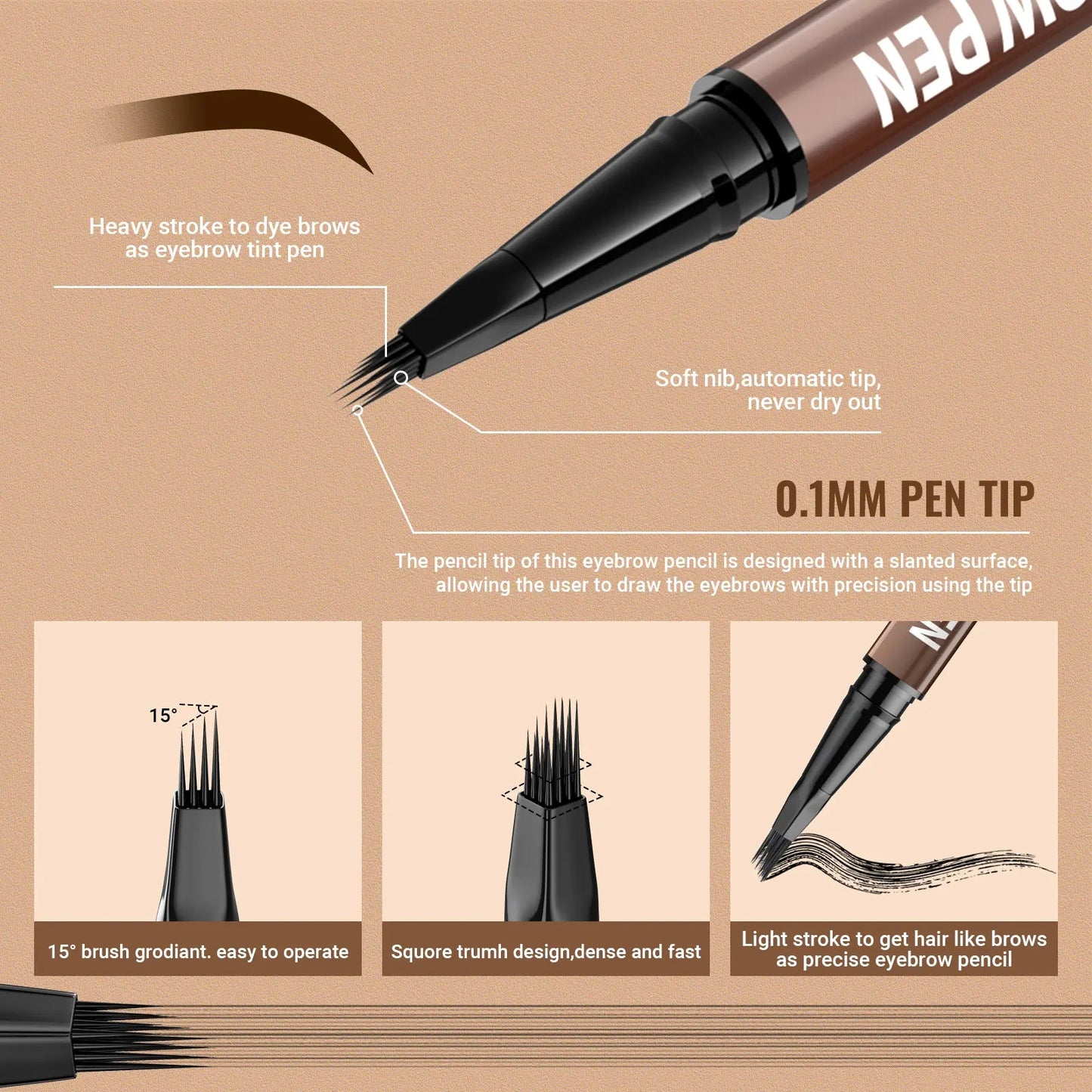 Imethod Original 4D Brush Tip Waterproof Microblading Eyebrow Pen, 2-In-1 Dual-Ended, Natural Hair-Like Strokes, Long-Lasting