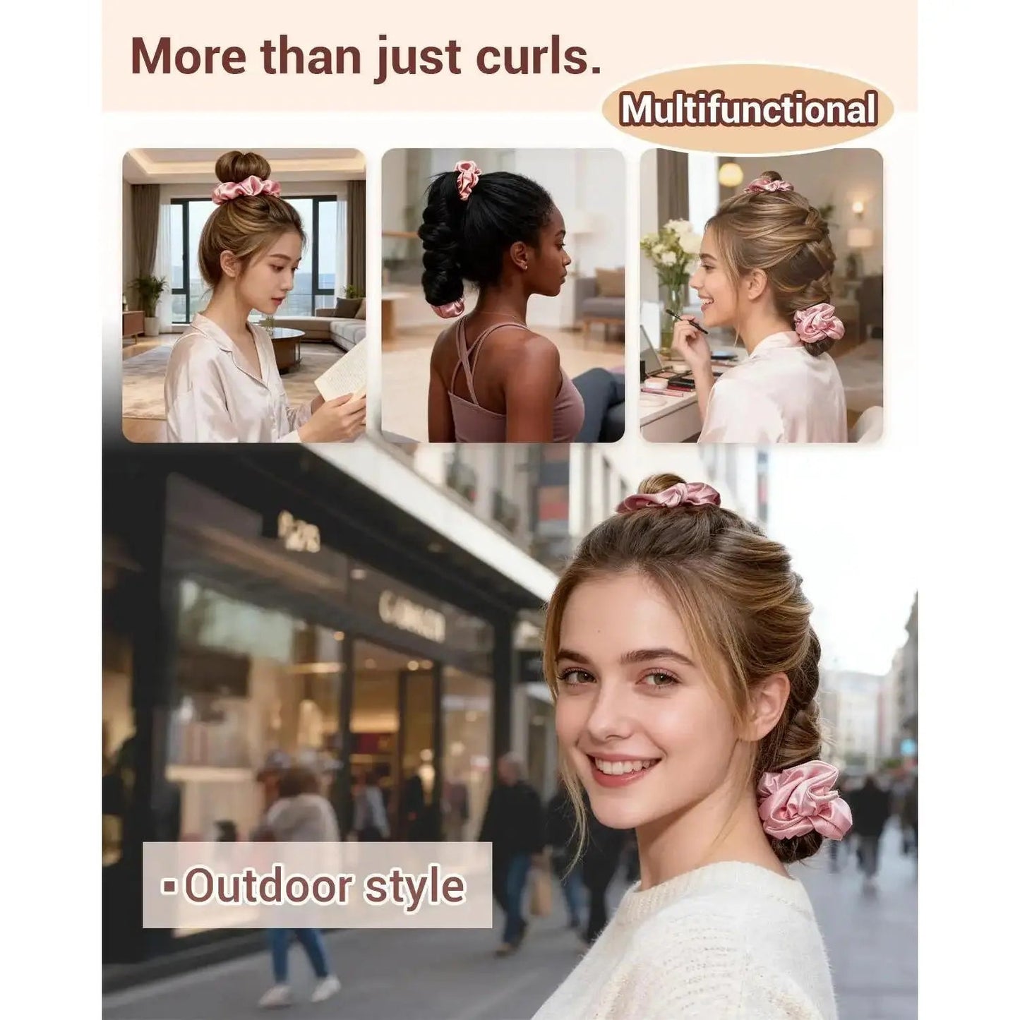 BONNET QUEEN Multi-Function Satin Heatless Hair Curler & Hair Tie Non-Heating Hair Roller Curling Rod with Scrunchie, Large, Champagne(For Big Curls), Hair Curling Rods Outdoorfun,Summervibes