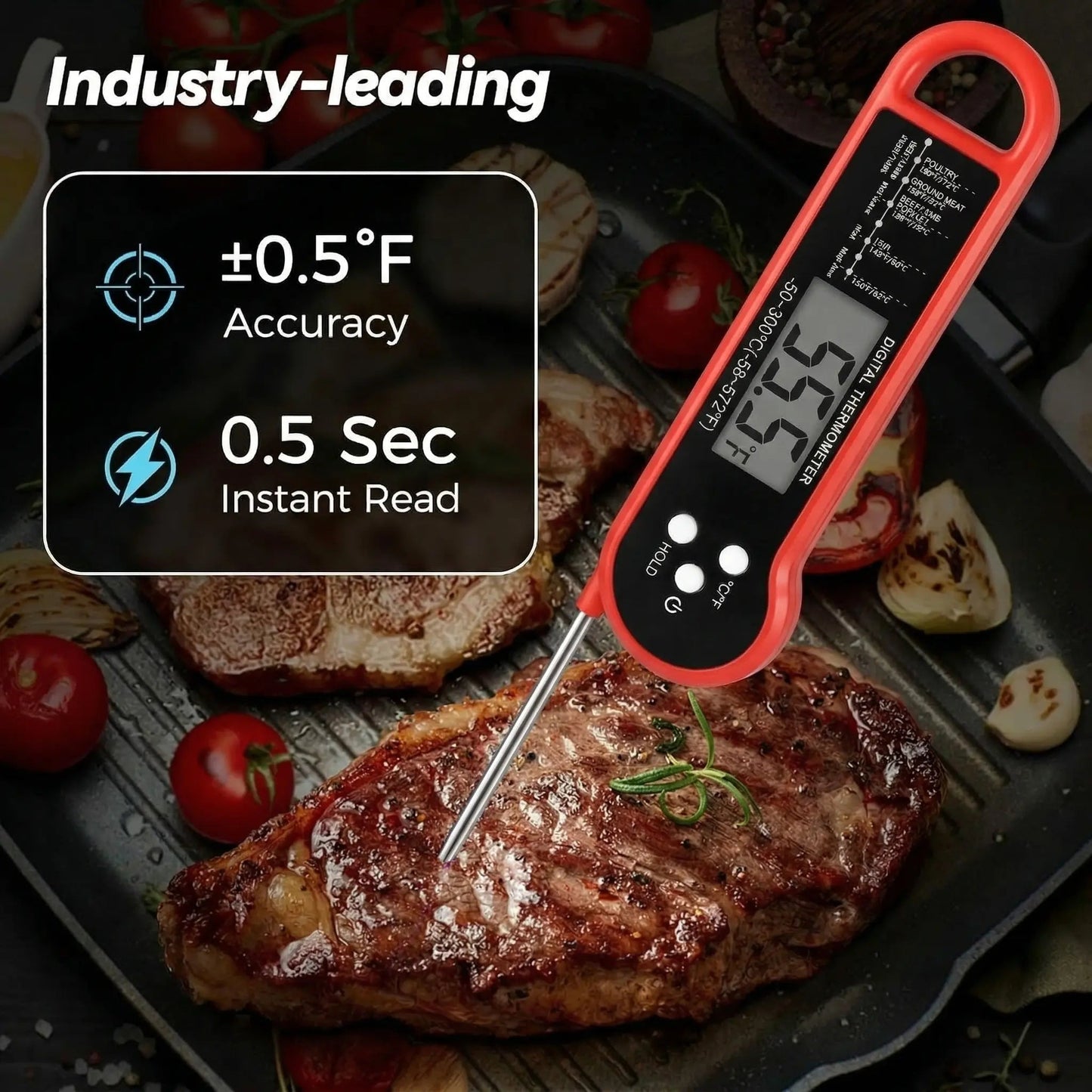Digital Meat Thermometer 0.5S Instant Read ±0.5°F High Accuracy Food Temperature Probe for Cooking Kitchen Gadgets Essentials Tools Gifts for Men Dad Chef for Oven Grill BBQ Smoker Candy Baking Home Outdoor Use