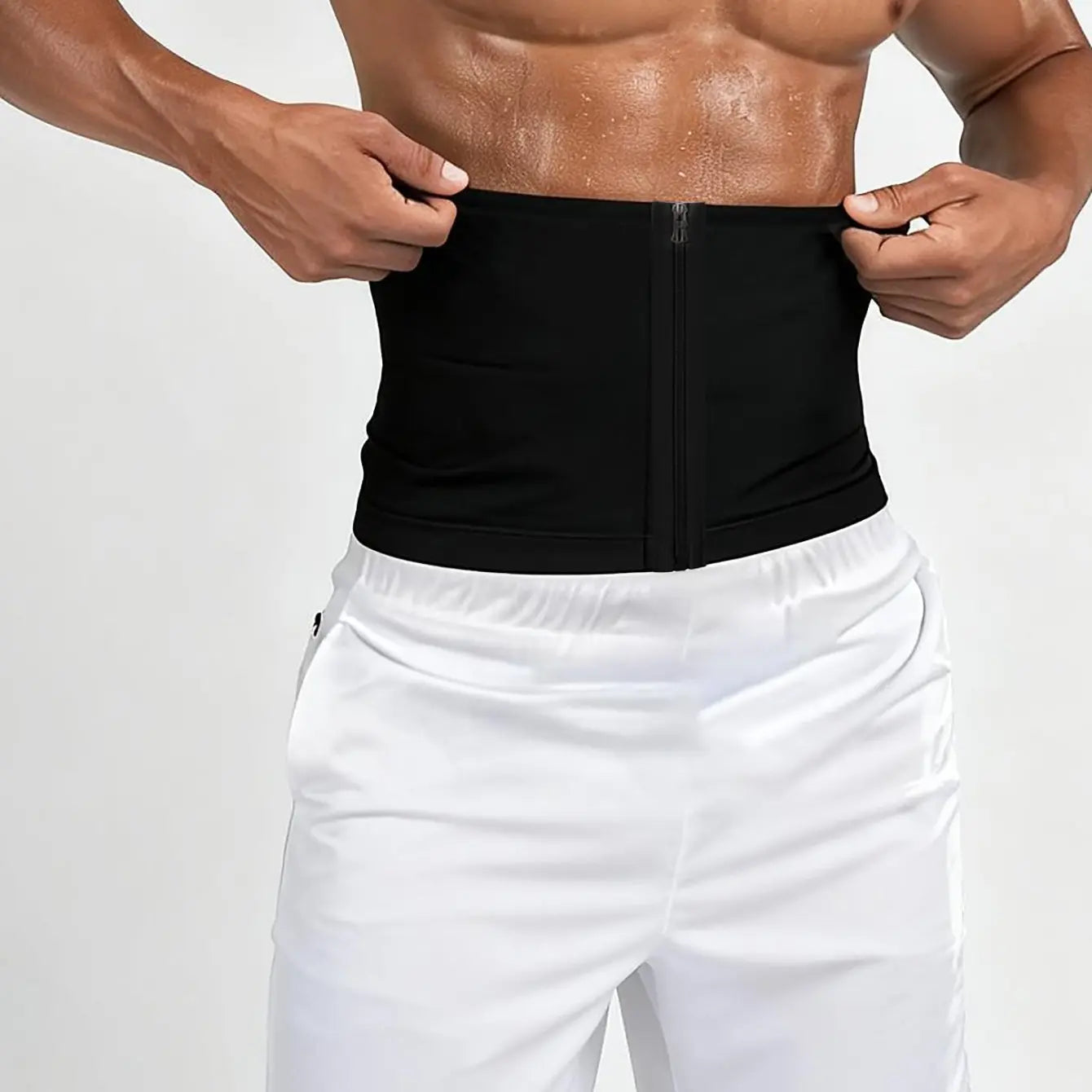 Waist Trainer Trimmer Zipper Sweat Belt Band for Men, Sauna Belt Suit Workout, Sporty Design, All Seasons, Plain Pattern, Fitness Waist Trainer, Exercise Waistband, Elastic Waist