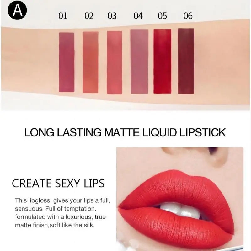 Valentine'S Day Gift Free!Ship! Long-Lasting Matte Lip Gloss Set, 6 Pieces/Box, Waterproof Lip Gloss, Moisturizing Matte Lipstick, Suitable for All Occasions, Lip Gloss and Lip Color Set, a Great Gift for Girls