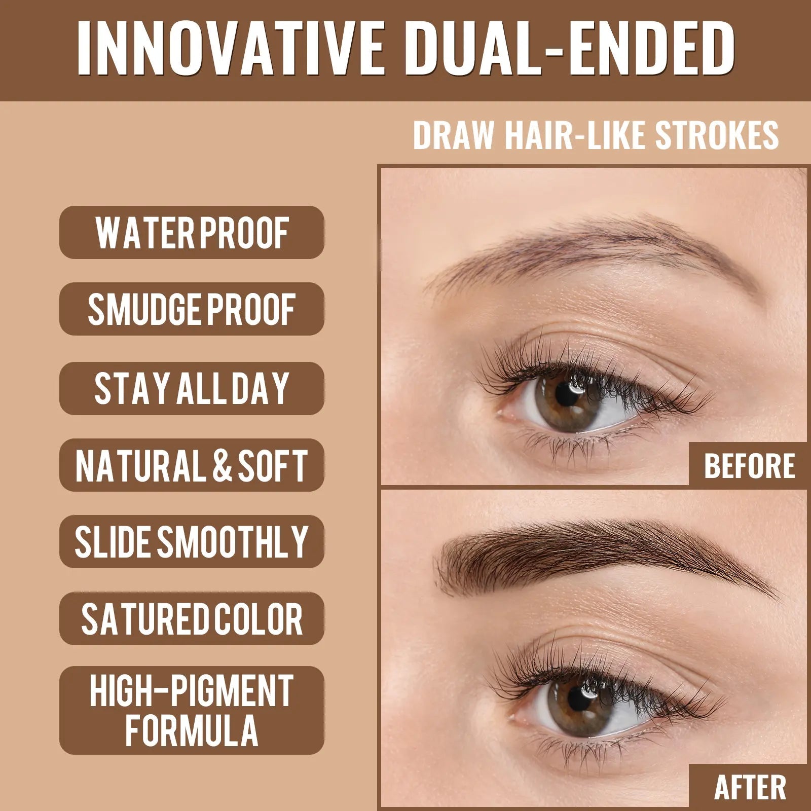 Imethod Original 4D Brush Tip Waterproof Microblading Eyebrow Pen, 2-In-1 Dual-Ended, Natural Hair-Like Strokes, Long-Lasting