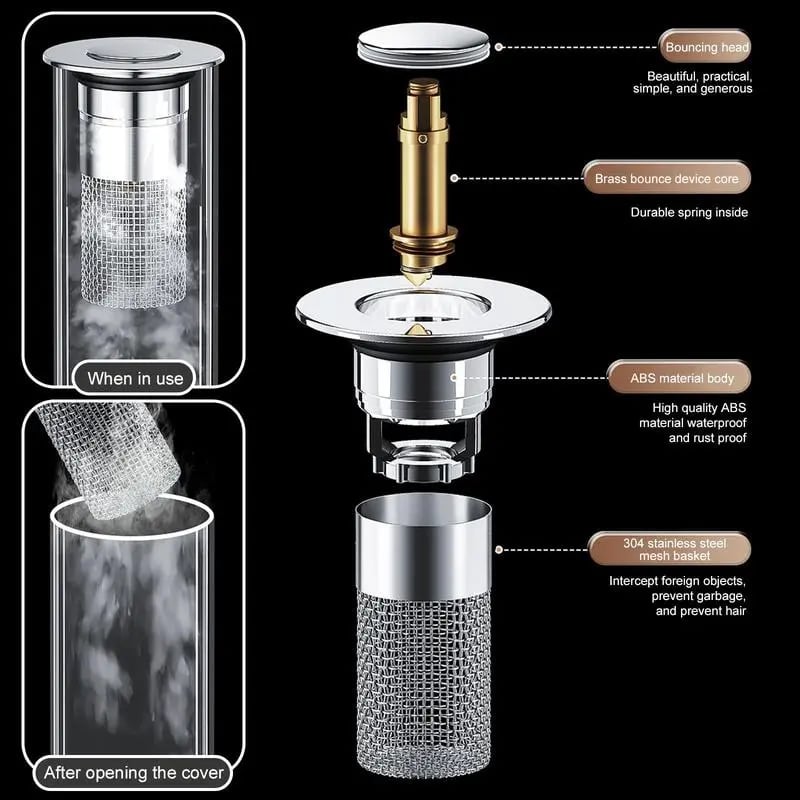 🔥3-in-1 Sink Stopper —⏱️Blocks Odors & Bugs, Catches Hair, Fits 90% of Drains🔧