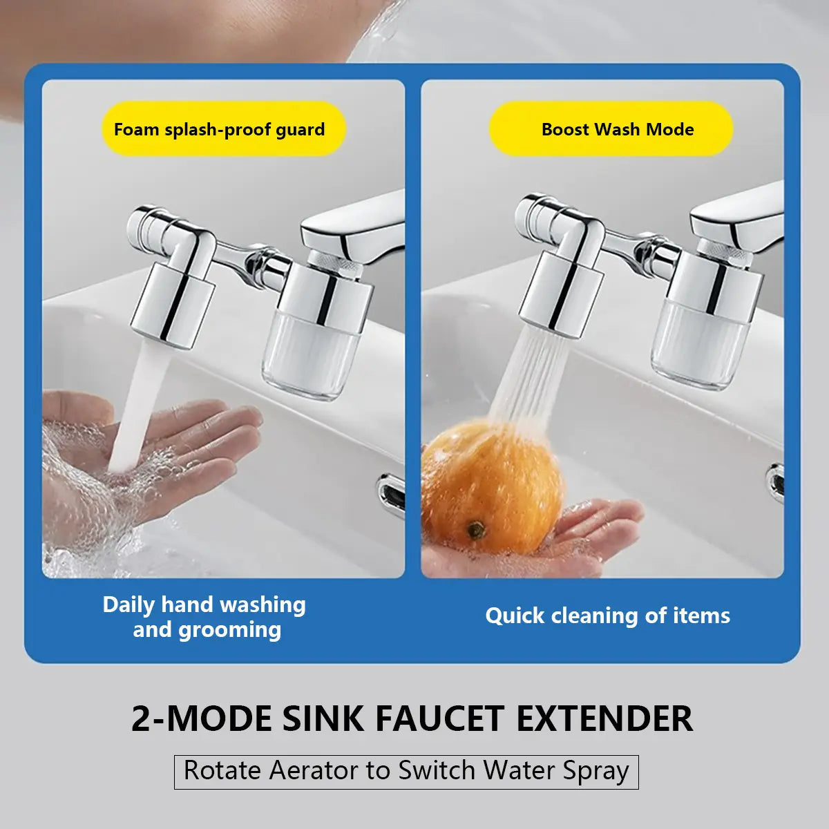 POLARIS Faucet Aerator Extender 1080° Rotating – 2-Mode Splash-Free Micron Water Filter, Fits 95% of Kitchen Bathroom Faucets, All-Angle Swivel