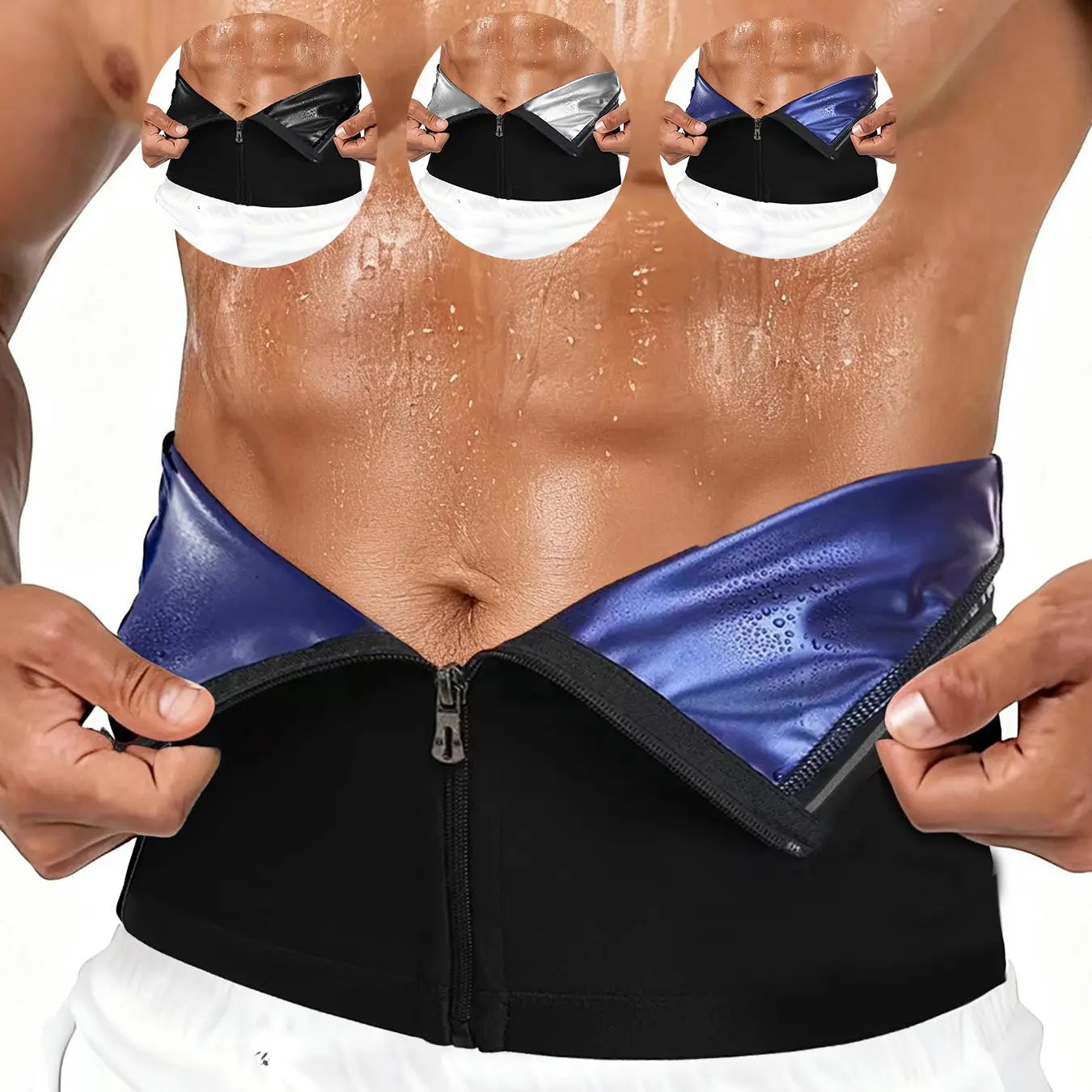 Waist Trainer Trimmer Zipper Sweat Belt Band for Men, Sauna Belt Suit Workout, Sporty Design, All Seasons, Plain Pattern, Fitness Waist Trainer, Exercise Waistband, Elastic Waist