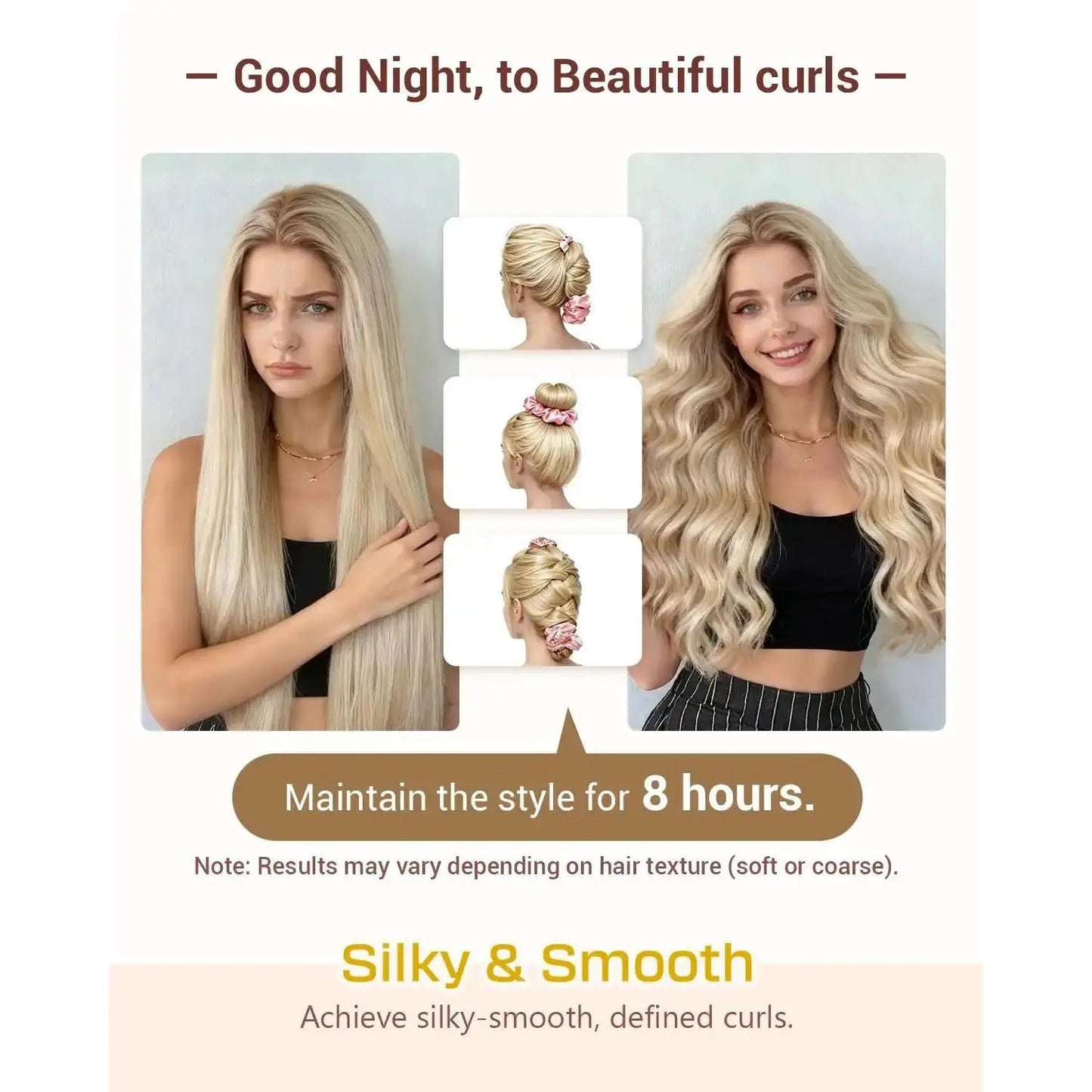BONNET QUEEN Multi-Function Satin Heatless Hair Curler & Hair Tie Non-Heating Hair Roller Curling Rod with Scrunchie, Large, Champagne(For Big Curls), Hair Curling Rods Outdoorfun,Summervibes