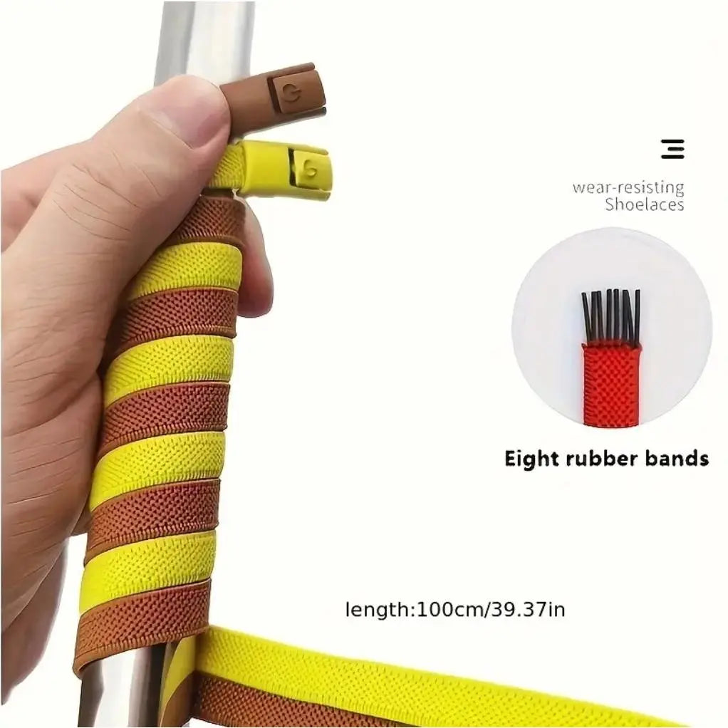 Adjustable Elastic No-Tie Shoelaces Set, 39.37" Length, Comfortable for Men & Women with Metal Lock Tips Outdoorfun