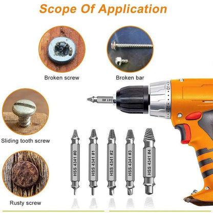 Stripped Broken Screw Remover,6 Counts Set Easy Out Bolt Extractor, Damaged Screw Extractor Set,Double Head Extraction Design Extractor Head,Household Repair Tools, Power Tool Accessories, Screwdriver Bit Clip.
