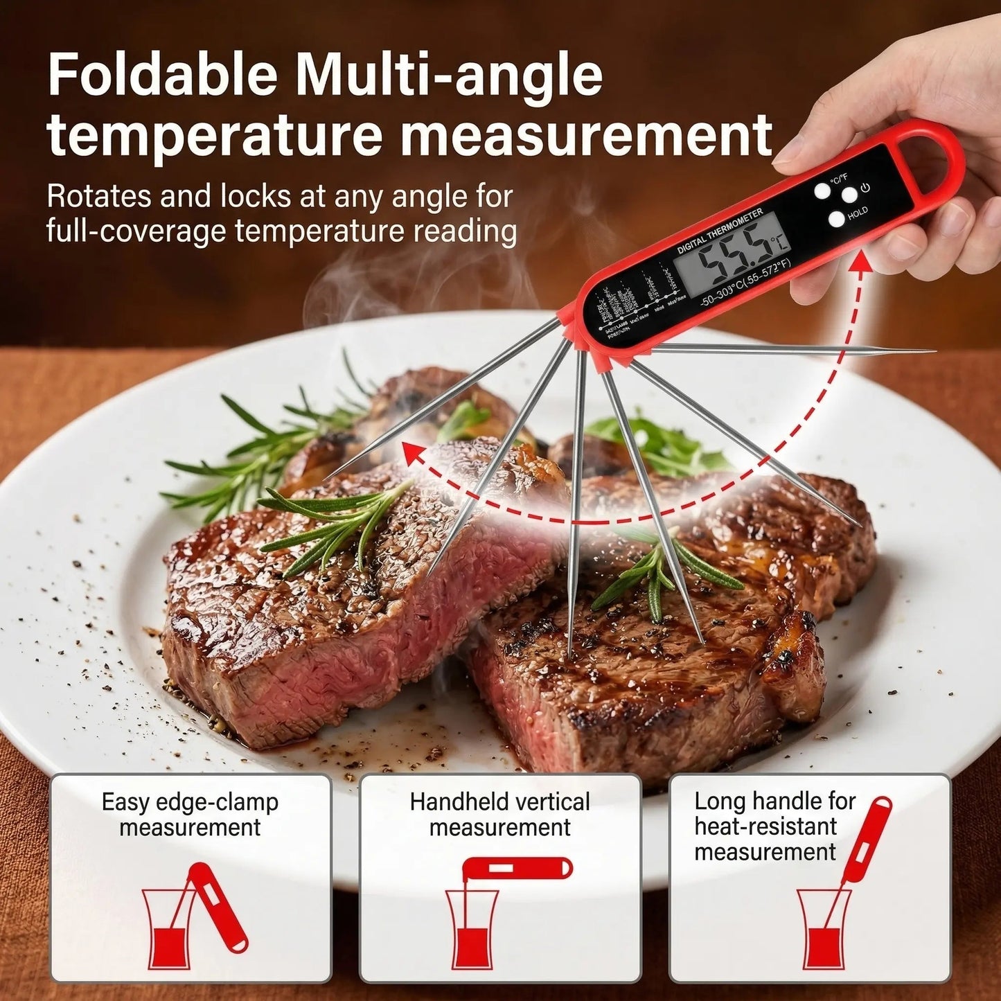 Digital Meat Thermometer 0.5S Instant Read ±0.5°F High Accuracy Food Temperature Probe for Cooking Kitchen Gadgets Essentials Tools Gifts for Men Dad Chef for Oven Grill BBQ Smoker Candy Baking Home Outdoor Use