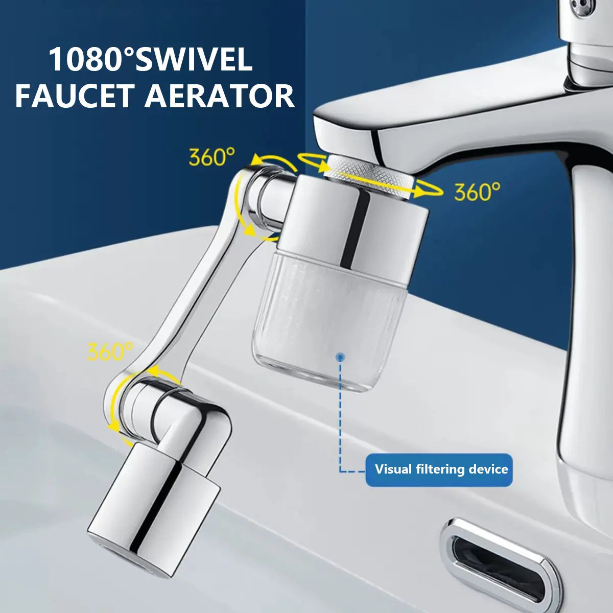POLARIS Faucet Aerator Extender 1080° Rotating – 2-Mode Splash-Free Micron Water Filter, Fits 95% of Kitchen Bathroom Faucets, All-Angle Swivel