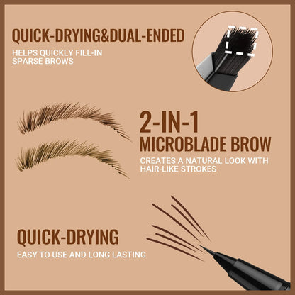 Imethod Original 4D Brush Tip Waterproof Microblading Eyebrow Pen, 2-In-1 Dual-Ended, Natural Hair-Like Strokes, Long-Lasting