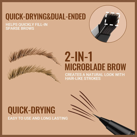 Imethod Original 4D Brush Tip Waterproof Microblading Eyebrow Pen, 2-In-1 Dual-Ended, Natural Hair-Like Strokes, Long-Lasting