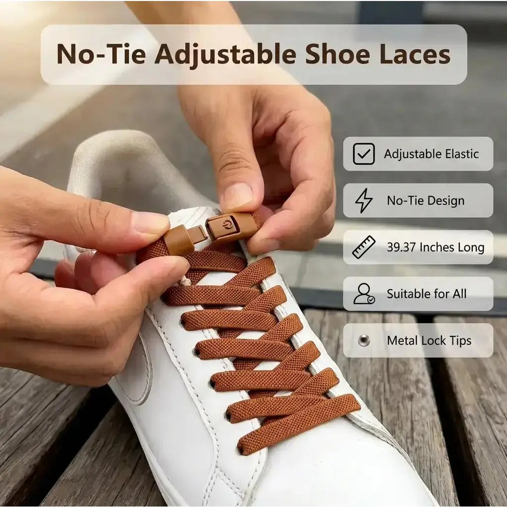Adjustable Elastic No-Tie Shoelaces Set, 39.37" Length, Comfortable for Men & Women with Metal Lock Tips Outdoorfun