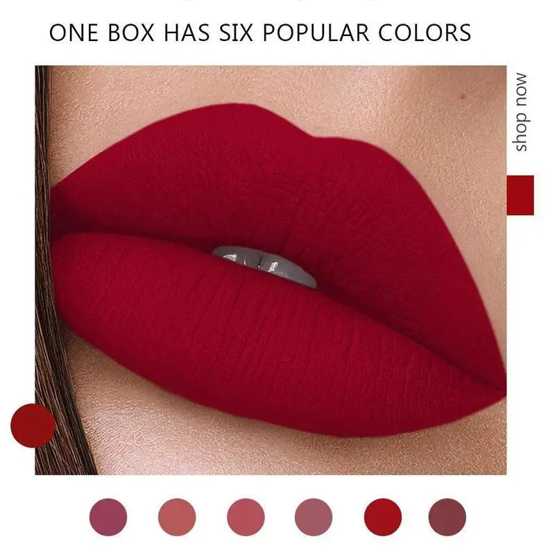 Valentine'S Day Gift Free!Ship! Long-Lasting Matte Lip Gloss Set, 6 Pieces/Box, Waterproof Lip Gloss, Moisturizing Matte Lipstick, Suitable for All Occasions, Lip Gloss and Lip Color Set, a Great Gift for Girls