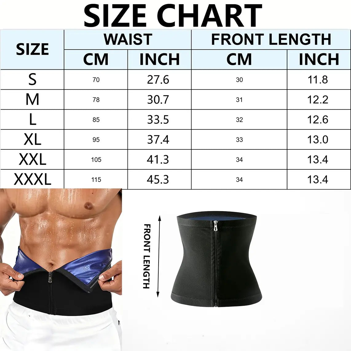 Waist Trainer Trimmer Zipper Sweat Belt Band for Men, Sauna Belt Suit Workout, Sporty Design, All Seasons, Plain Pattern, Fitness Waist Trainer, Exercise Waistband, Elastic Waist