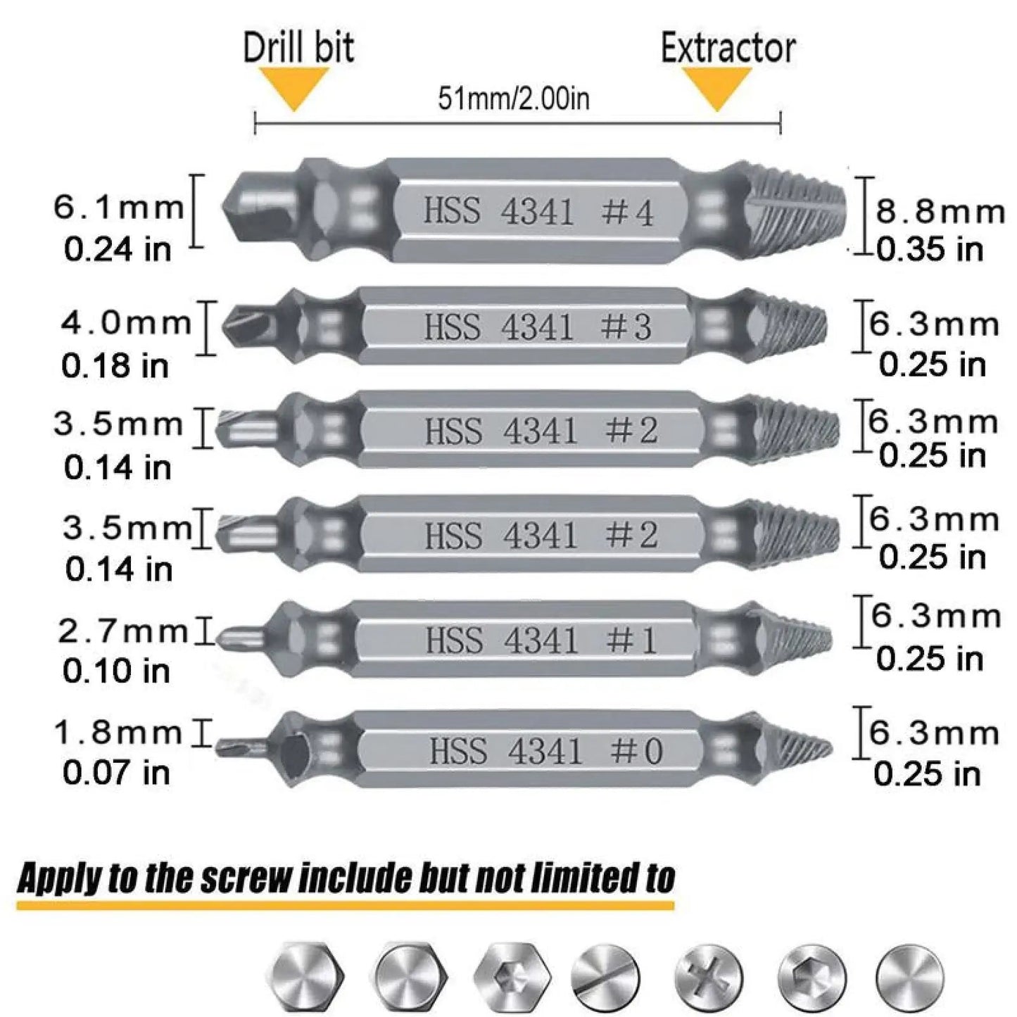Stripped Broken Screw Remover,6 Counts Set Easy Out Bolt Extractor, Damaged Screw Extractor Set,Double Head Extraction Design Extractor Head,Household Repair Tools, Power Tool Accessories, Screwdriver Bit Clip.