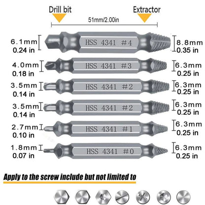Stripped Broken Screw Remover,6 Counts Set Easy Out Bolt Extractor, Damaged Screw Extractor Set,Double Head Extraction Design Extractor Head,Household Repair Tools, Power Tool Accessories, Screwdriver Bit Clip.