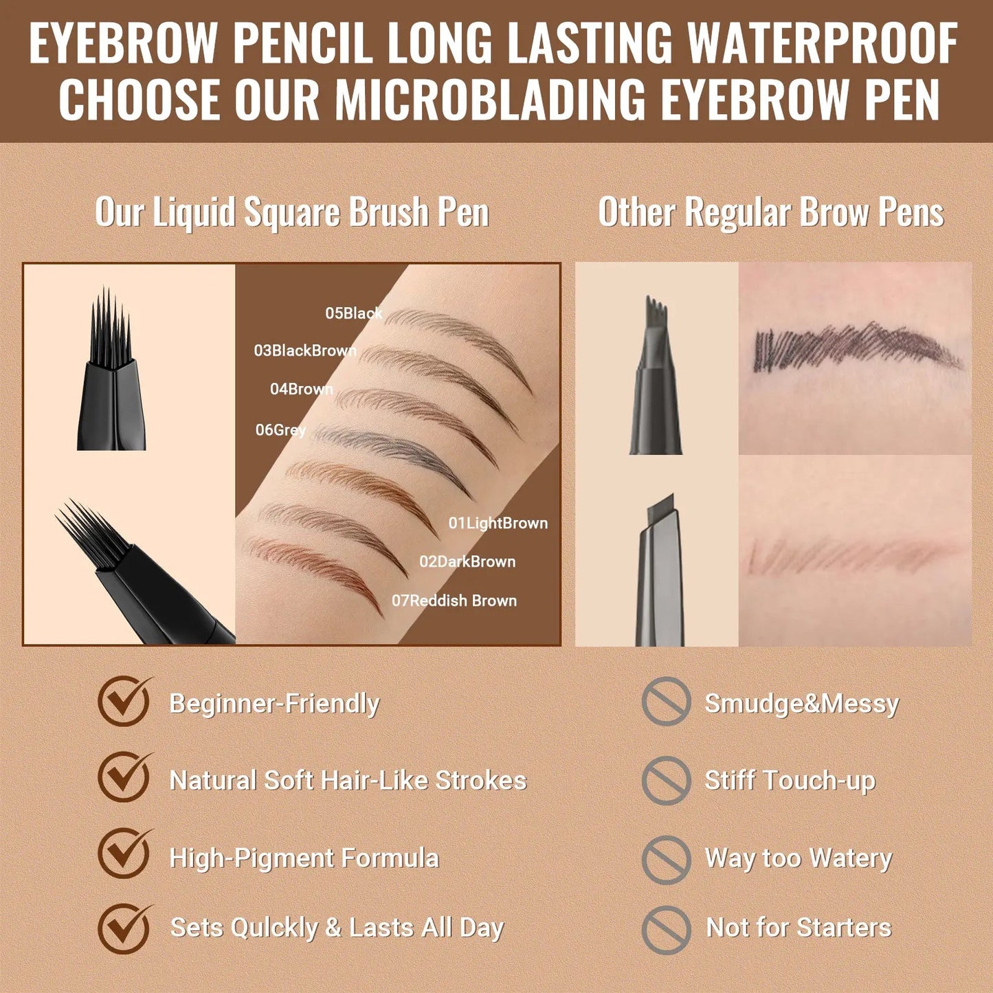 Imethod Original 4D Brush Tip Waterproof Microblading Eyebrow Pen, 2-In-1 Dual-Ended, Natural Hair-Like Strokes, Long-Lasting