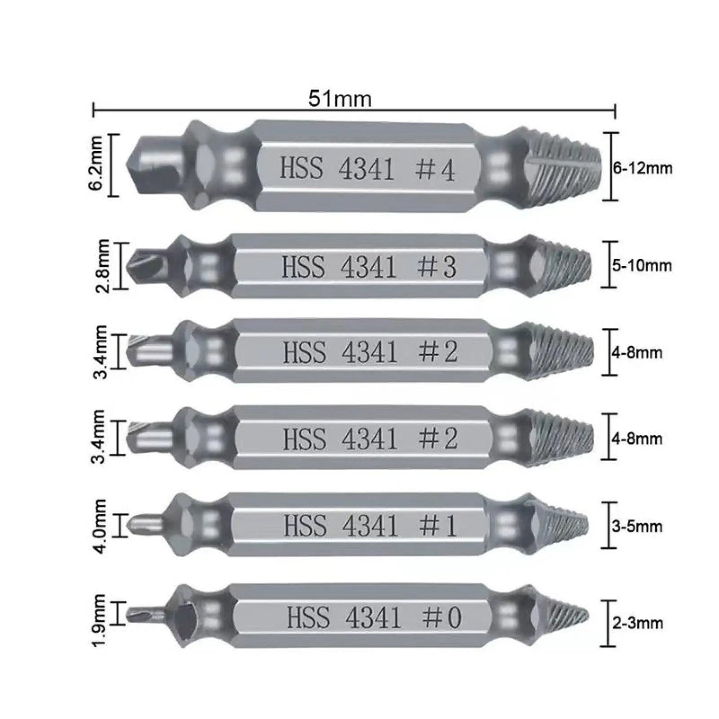 Stripped Broken Screw Remover,6 Counts Set Easy Out Bolt Extractor, Damaged Screw Extractor Set,Double Head Extraction Design Extractor Head,Household Repair Tools, Power Tool Accessories, Screwdriver Bit Clip.