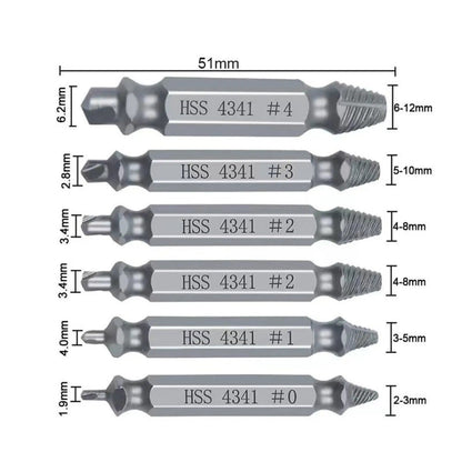 Stripped Broken Screw Remover,6 Counts Set Easy Out Bolt Extractor, Damaged Screw Extractor Set,Double Head Extraction Design Extractor Head,Household Repair Tools, Power Tool Accessories, Screwdriver Bit Clip.