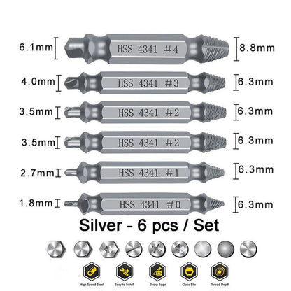 Stripped Broken Screw Remover,6 Counts Set Easy Out Bolt Extractor, Damaged Screw Extractor Set,Double Head Extraction Design Extractor Head,Household Repair Tools, Power Tool Accessories, Screwdriver Bit Clip.