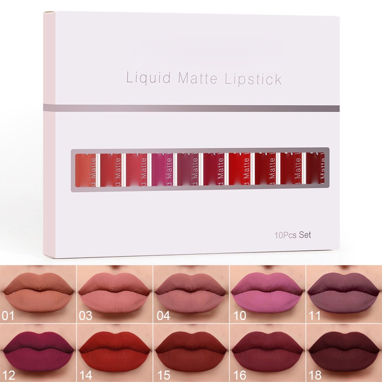 💝 10Pcs Matte Waterproof Lip Gloss Set –✨ Full Kit, All-Day Wear💄
