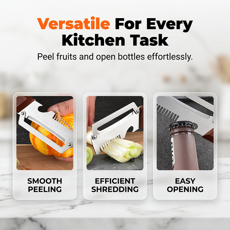 🔪 3-in-1 Scallion Shredder & Peeler – ⚡Shred, Peel, Open Bottles – One Tool🏆