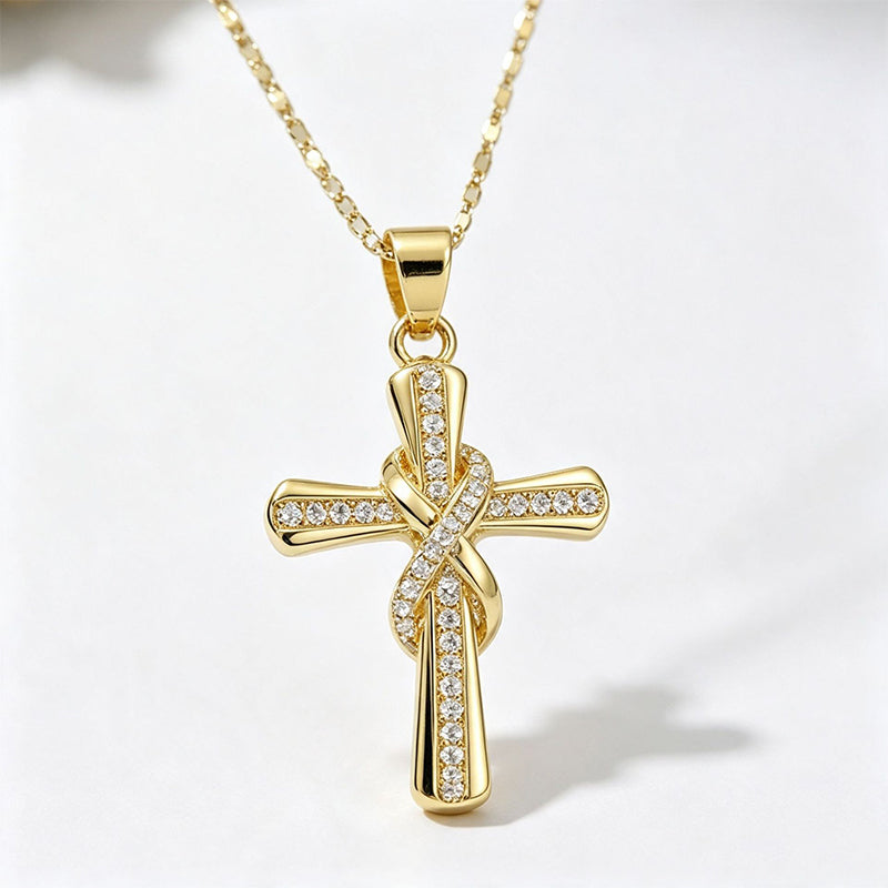 ⏳BUY MORE SAVE MORE⏰Women's Sparkling Twisted Knot Cross Pendant Necklace✝️📿